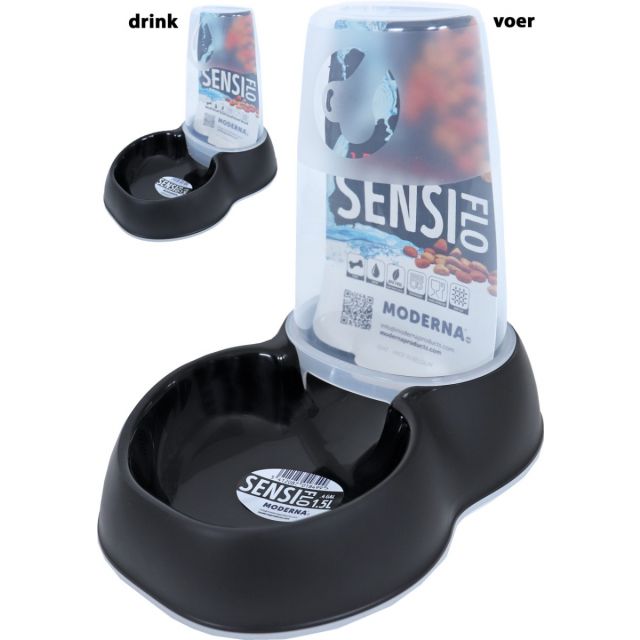 Moderna Drink-/Voerfontein Sensi Flo Plastic 1,5 liter-Zwart.