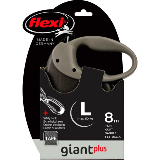 Flexi Rollijn Giant Plus Tape Large Zwart/Zilver -8 Meter