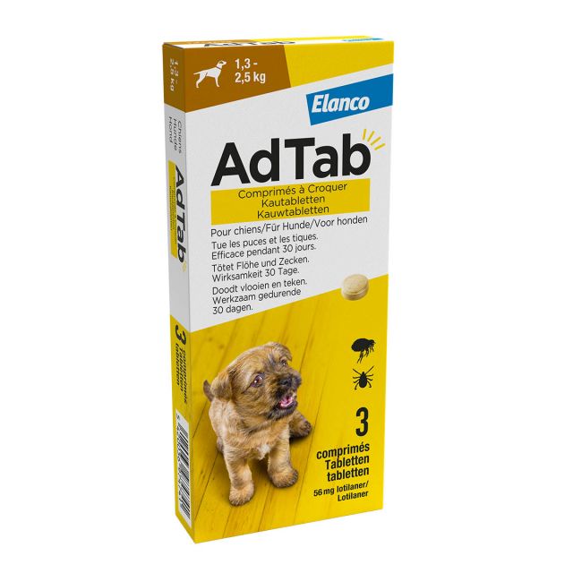 AdTab Kauwtablet voor Honden (1.3-2.5 kg) -3 tabletten  