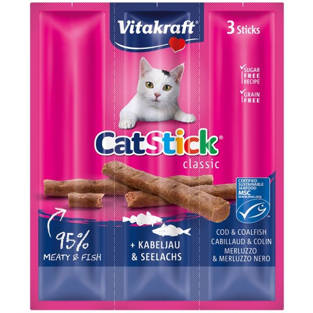 Vitakraft Cat-Stick Mini Kabeljauw met koolvos - 3 stuks