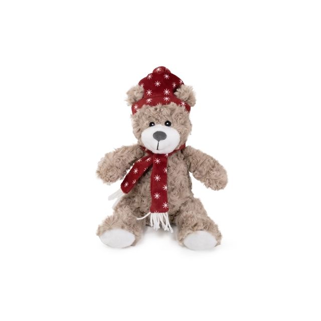 Xmas Cupid & Comet Brie Beer Met Muts & Sjaal Rood -30x13 cm 