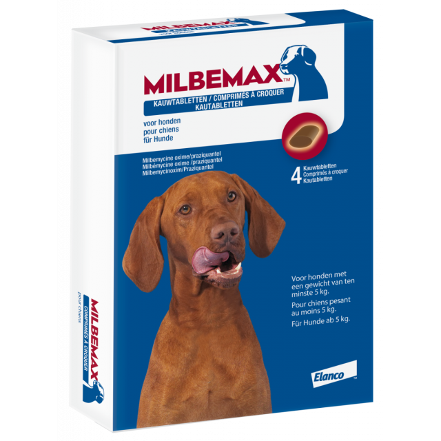 Milbemax Kauwtabletten Honden (5-25 kg) - 4 stuks