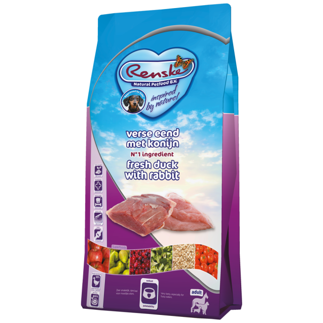 Renske Super Premium Adult Eend & Konijn - 12 kg    + GRATIS Renske Vleesstrips 