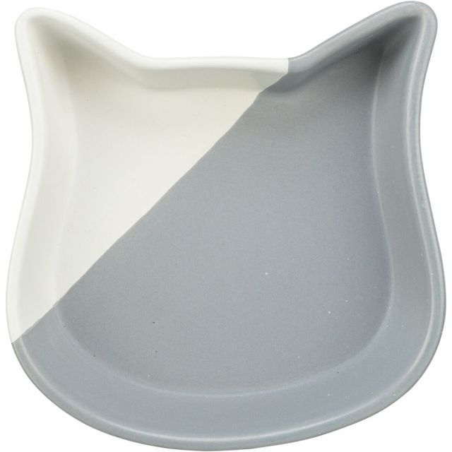 Trixie Voer/Waterbak Kattenhoofd Keramiek -0,2 l/13cm Grijs/Wit 
